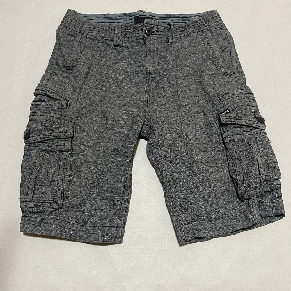 VINTAGE Hurley Cargo Shorts Size 32‎ X 11 Mens  Gray Baggy Skater Y2K 90's